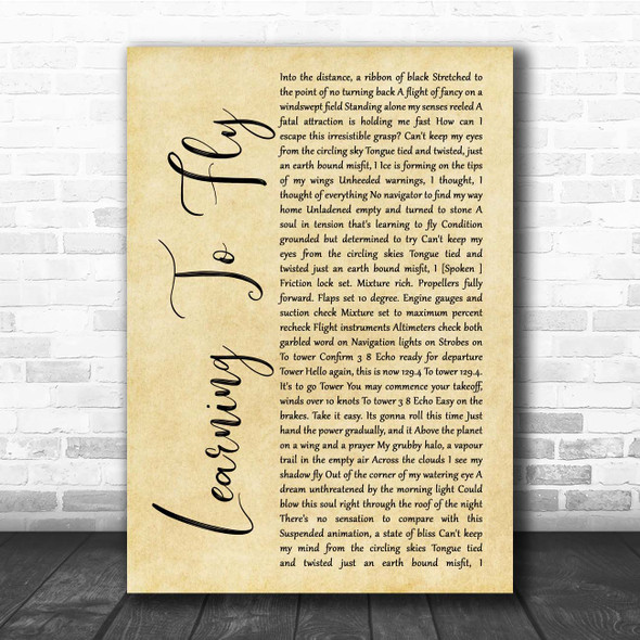 Pink Floyd Learning To Fly Rustic Script Song Lyric Print