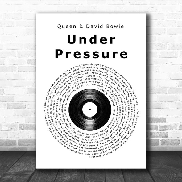 Queen & David Bowie Under Pressure Vinyl Record Song Lyric Print