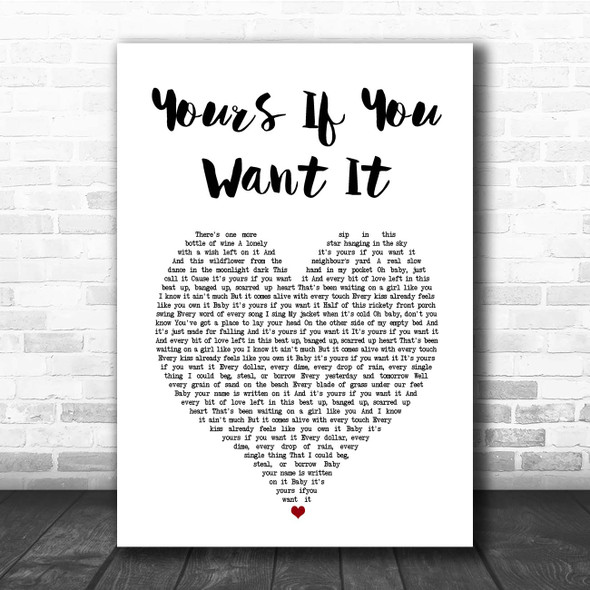 Rascal Flatts Yours If You Want It White Heart Song Lyric Print