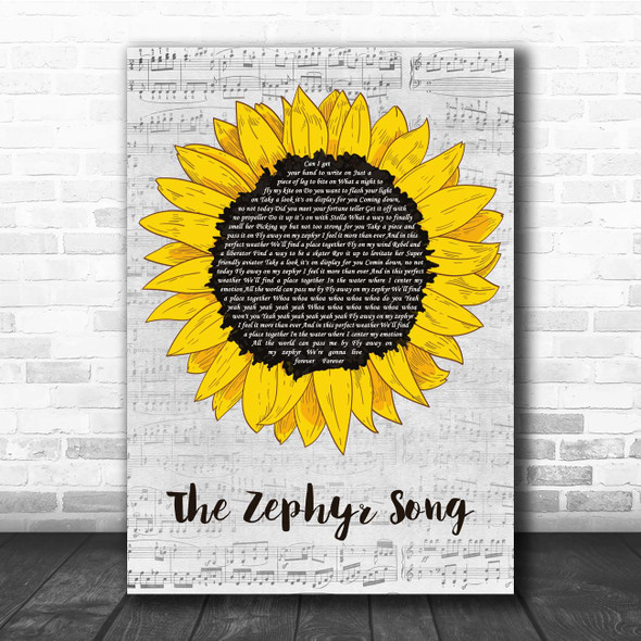 Red Hot Chili Peppers The Zephyr Song Grey Script Sunflower Song Lyric Print