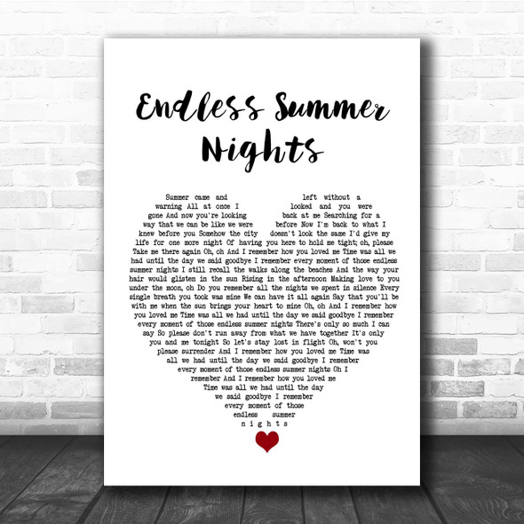 Richard Marx Endless Summer Nights White Heart Song Lyric Print