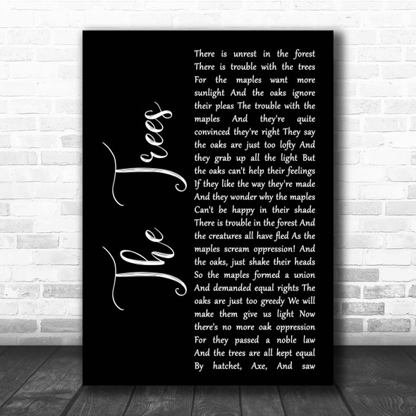 Rush The Trees Black Script Song Lyric Print