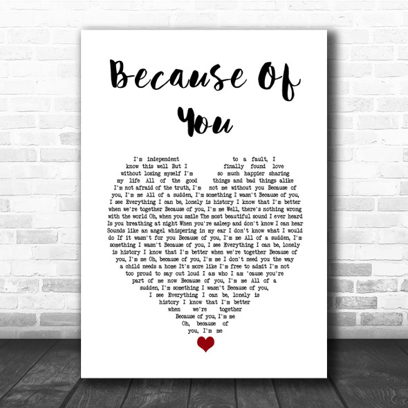 Shania Twain Because Of You White Heart Song Lyric Print