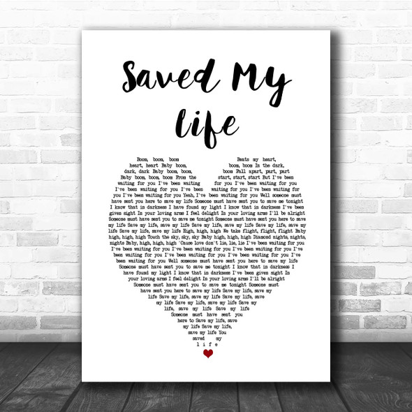 Sia Saved My Life White Heart Song Lyric Print