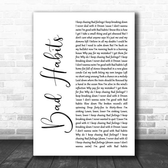 Silverstein Bad Habits White Script Song Lyric Print