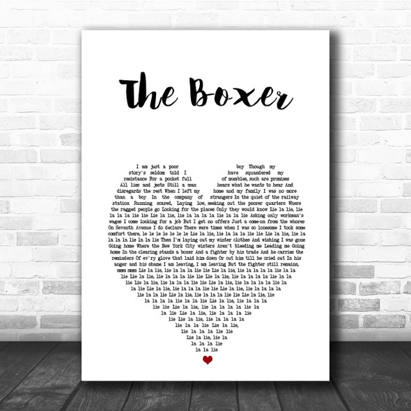 Simon & Garfunkel The Boxer White Heart Song Lyric Print