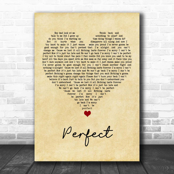 Simple Plan Perfect Vintage Heart Song Lyric Print