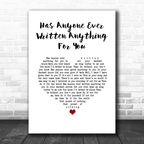 Stevie Nicks Has Anyone Ever Written Anything For You White Heart Song Lyric Print