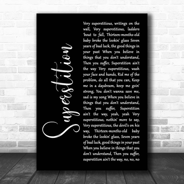 Stevie Wonder Superstition Black Script Song Lyric Print