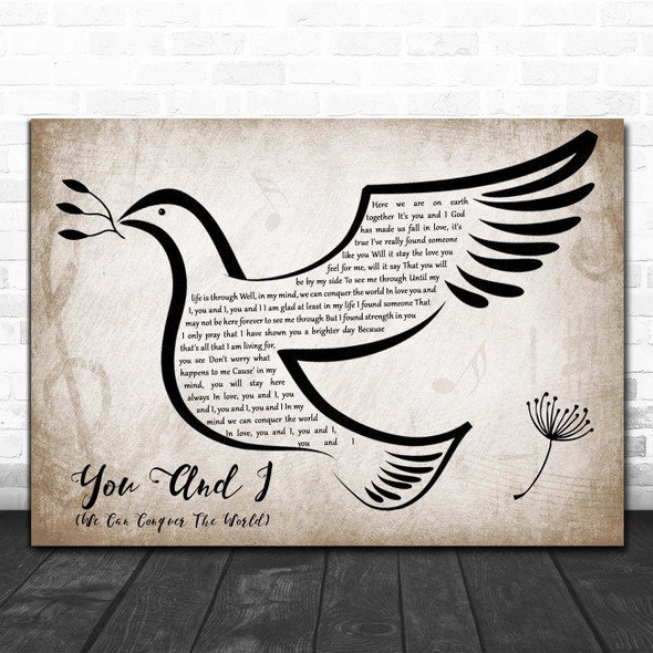 Stevie Wonder You And I (We Can Conquer The World) Vintage Dove Bird Song Lyric Print