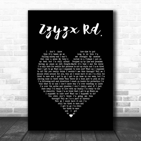 Stone Sour Zzyzx Rd. Black Heart Song Lyric Print