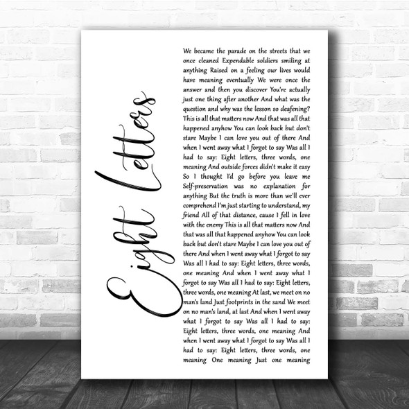 Take That Eight Letters White Script Song Lyric Print