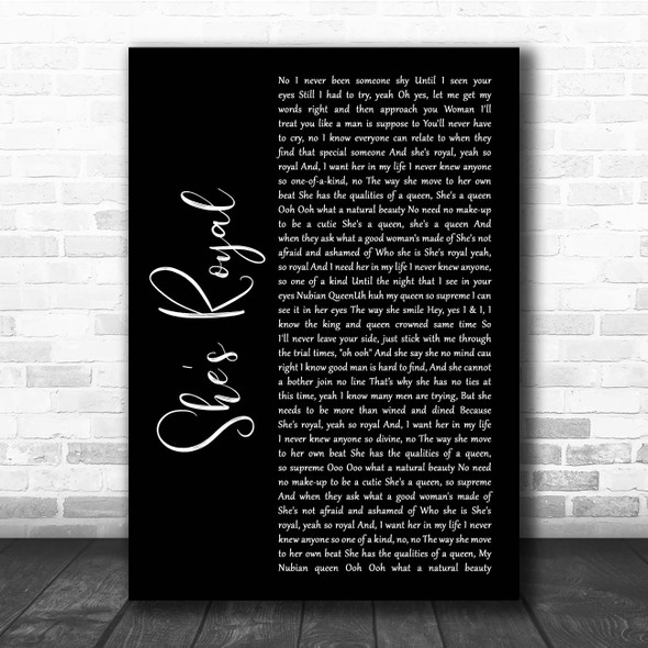 Tarrus Riley She's Royal Black Script Song Lyric Print