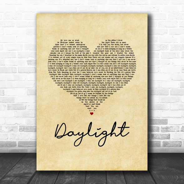 Taylor Swift Daylight Vintage Heart Song Lyric Print