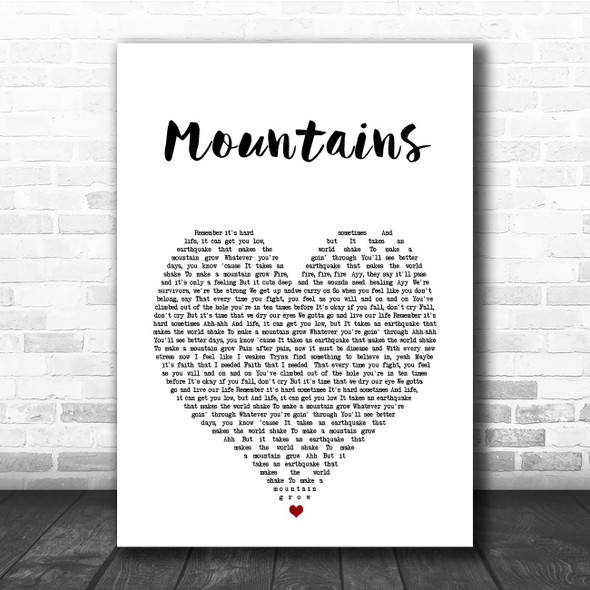 Tebi Mountains White Heart Song Lyric Print