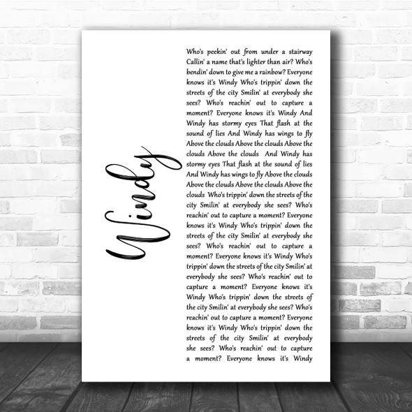 The Association Windy White Script Song Lyric Print