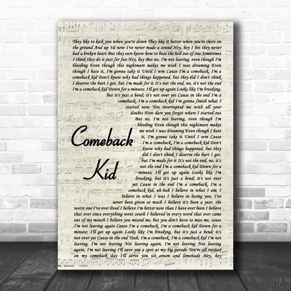 The Band Perry Comeback Kid Vintage Script Song Lyric Print