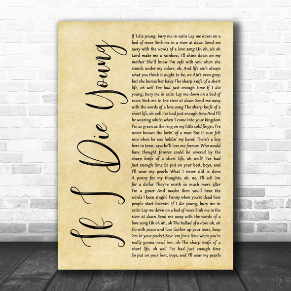 The Band Perry If I Die Young Rustic Script Song Lyric Print