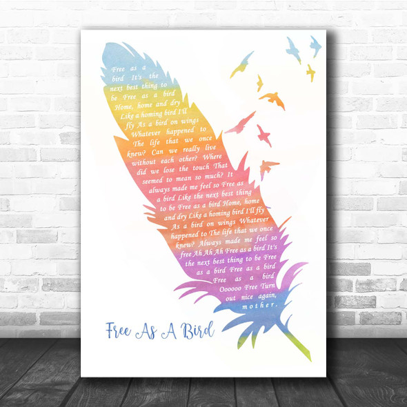 The Beatles Free As A Bird Watercolour Feather & Birds Song Lyric Print