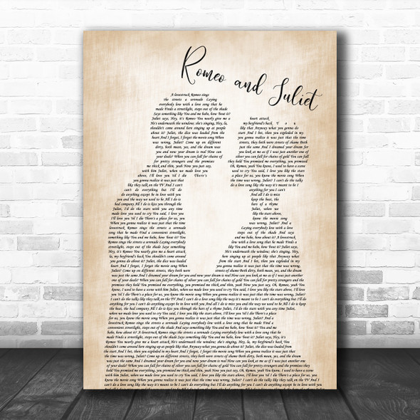 Dire Straits Romeo And Juliet Man Lady Bride Groom Wedding Song Lyric Music Wall Art Print