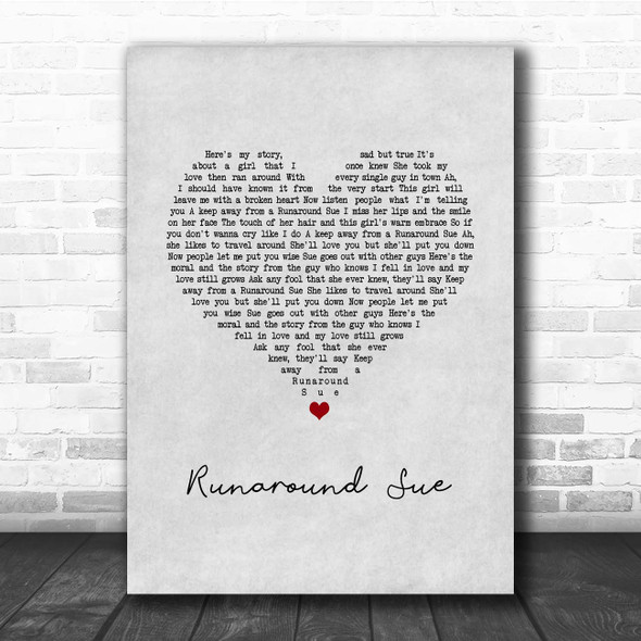 The Firebirds Runaround Sue Grey Heart Song Lyric Print