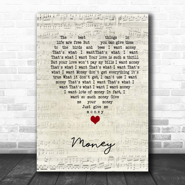 The Flying Lizards Money Script Heart Song Lyric Print