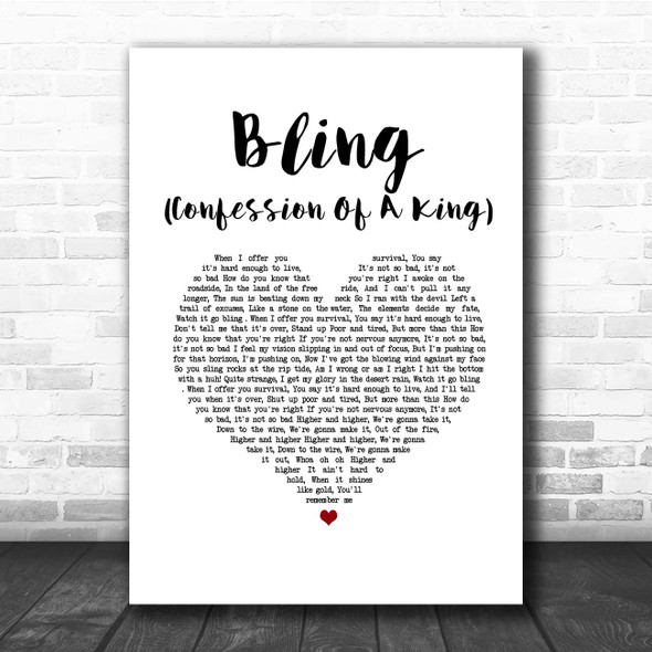 The Killers Bling (Confession Of A King) White Heart Song Lyric Print