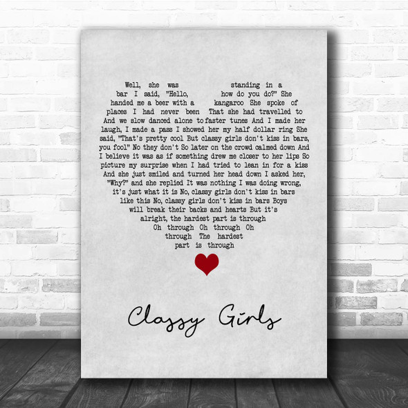 The Lumineers Classy Girls Grey Heart Song Lyric Print