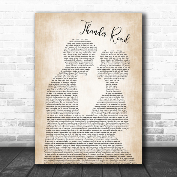 Bruce Springsteen Thunder Road Man Lady Bride Groom Wedding Song Lyric Music Wall Art Print