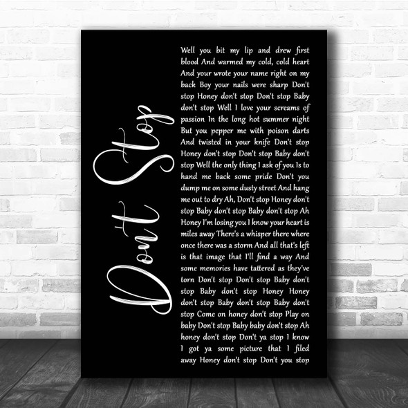The Rolling Stones Don't Stop Black Script Song Lyric Print