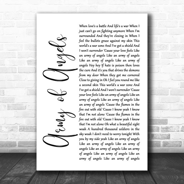 The Script Army of Angels White Script Song Lyric Print