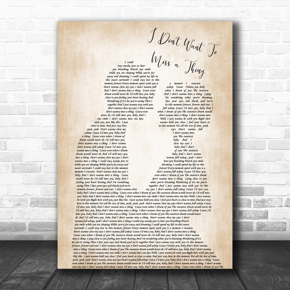 Aerosmith I Don't Want To Miss A Thing Song Lyric Man Lady Wedding Music Wall Art Print