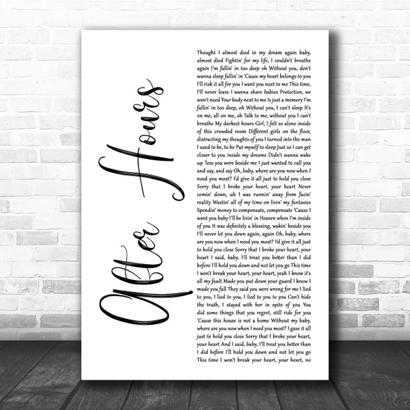 The Weeknd After Hours White Script Song Lyric Print