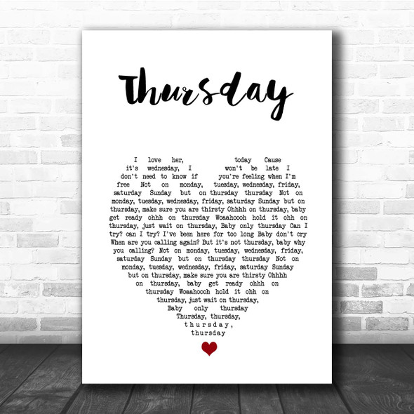 The Weeknd Thursday White Heart Song Lyric Print