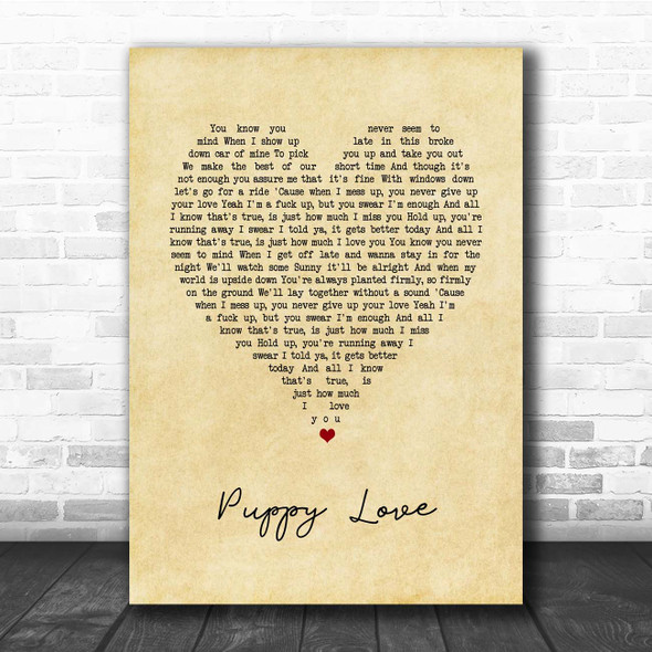 This Wild Life Puppy Love Vintage Heart Song Lyric Print