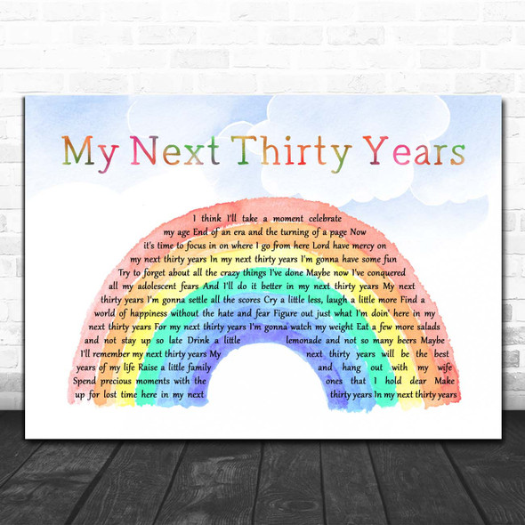 Tim McGraw My Next Thirty Years Watercolour Rainbow & Clouds Song Lyric Print