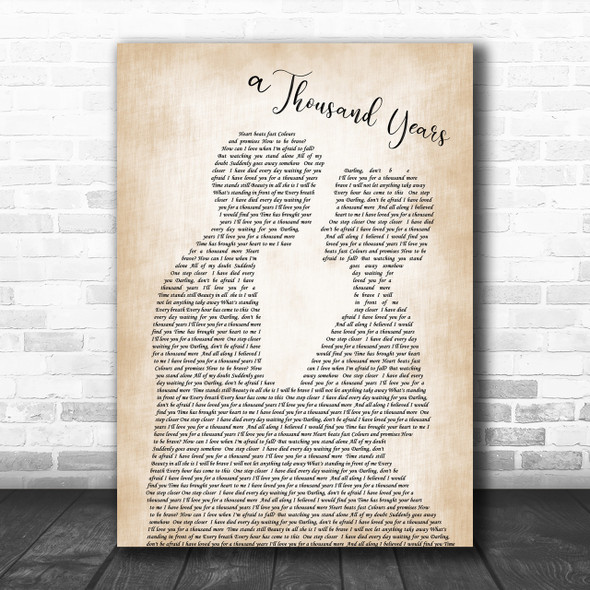 Christina Perri A Thousand Years Song Lyric Man Lady Bride Groom Wedding Music Wall Art Print