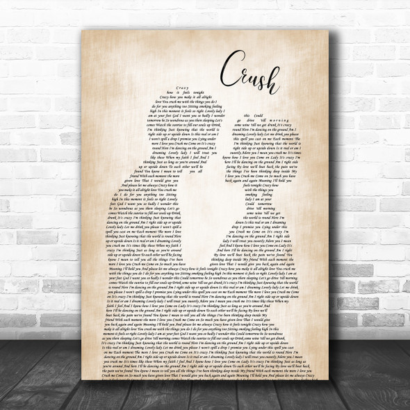 Dave Matthews Band Crush Song Lyric Man Lady Bride Groom Wedding Music Wall Art Print