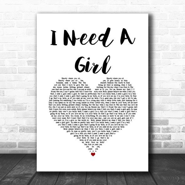 Trey Songz I Need A Girl White Heart Song Lyric Print