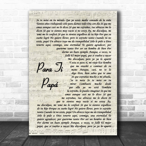 Ulices Chaidez Para Ti Papá Vintage Script Song Lyric Print