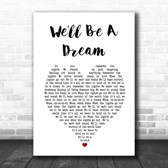 We The Kings We'll Be a Dream White Heart Song Lyric Print