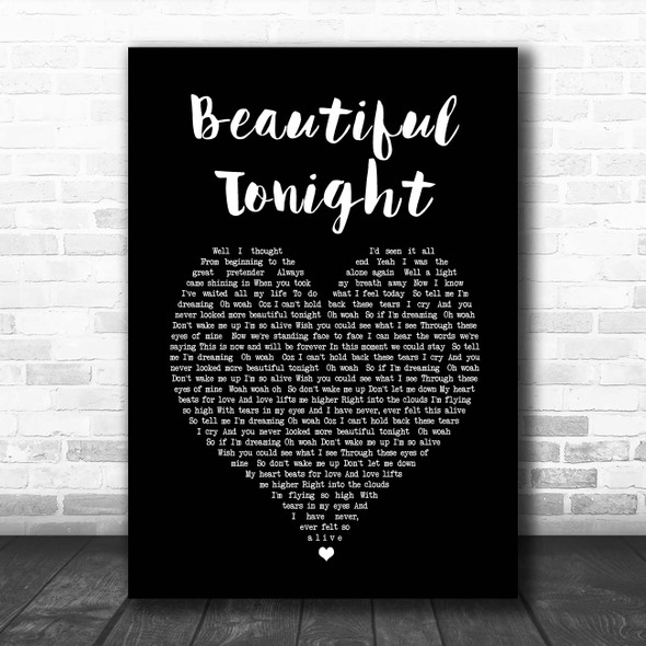 Westlife Beautiful Tonight Black Heart Song Lyric Print