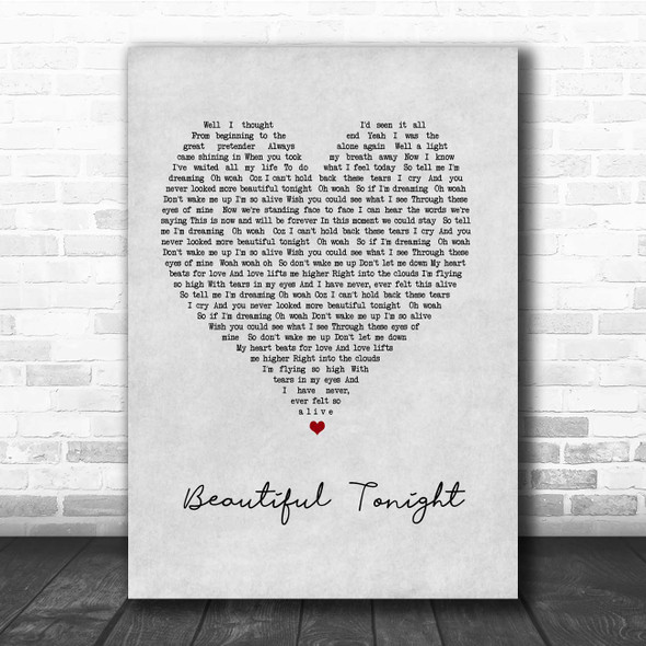 Westlife Beautiful Tonight Grey Heart Song Lyric Print