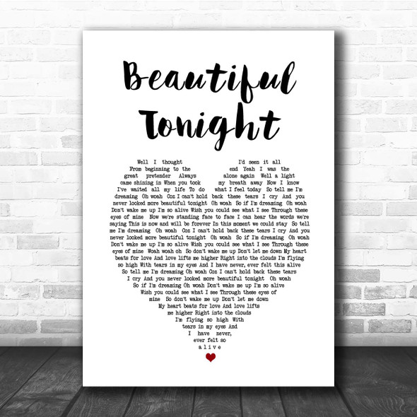 Westlife Beautiful Tonight White Heart Song Lyric Print