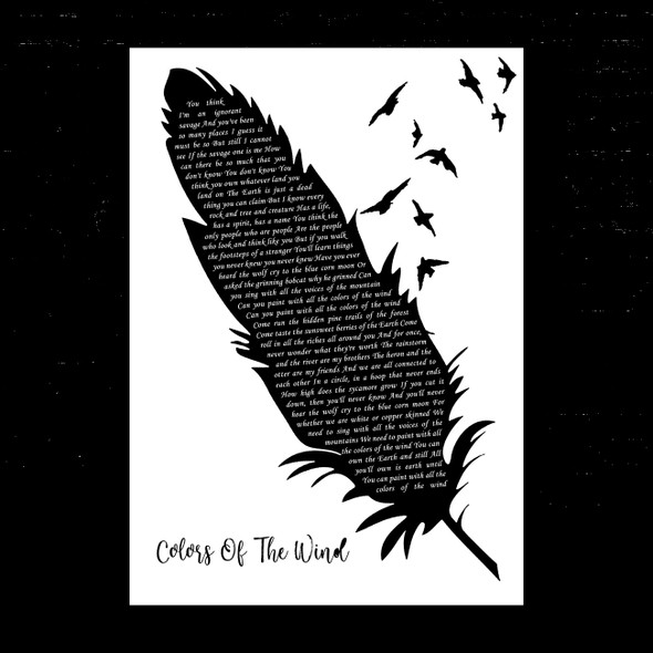 Judy Kuhn Colors Of The Wind Black & White Feather & Birds Song Lyric Music Art Print