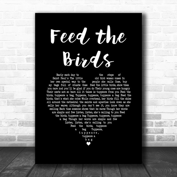 Julie Andrews - Mary Poppins Feed the Birds Black Heart Song Lyric Music Art Print