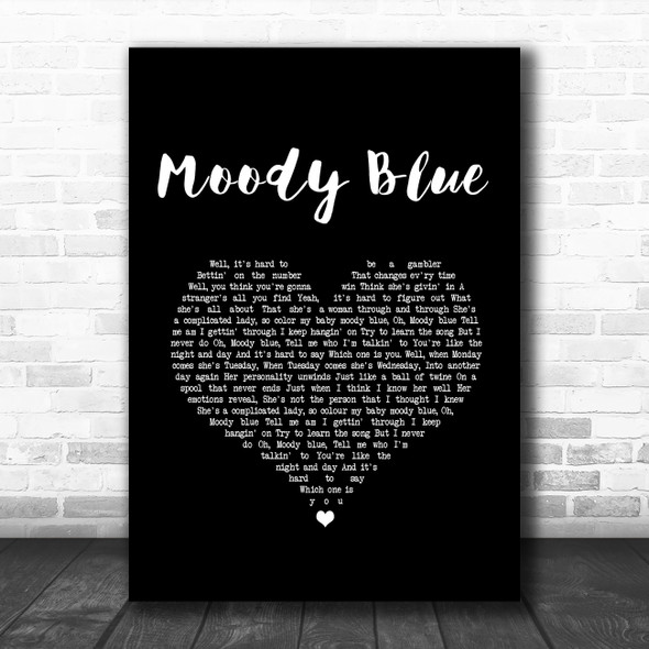 Elvis Presley Moody Blue Black Heart Song Lyric Music Art Print