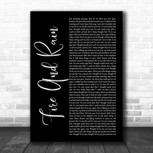 James Taylor Fire And Rain Black Script Song Lyric Music Art Print