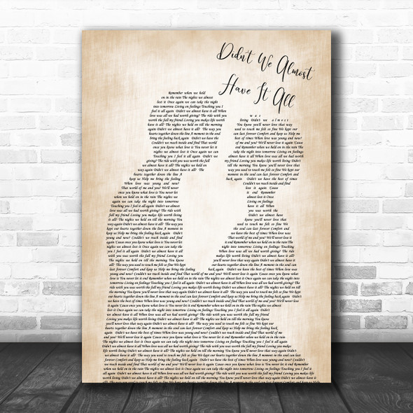 Whitney Houston Didn't We Almost Have It All Man Lady Bride Groom Wedding Song Lyric Music Wall Art Print