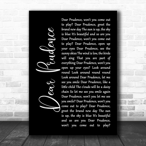 The Beatles Dear Prudence Black Script Song Lyric Music Art Print